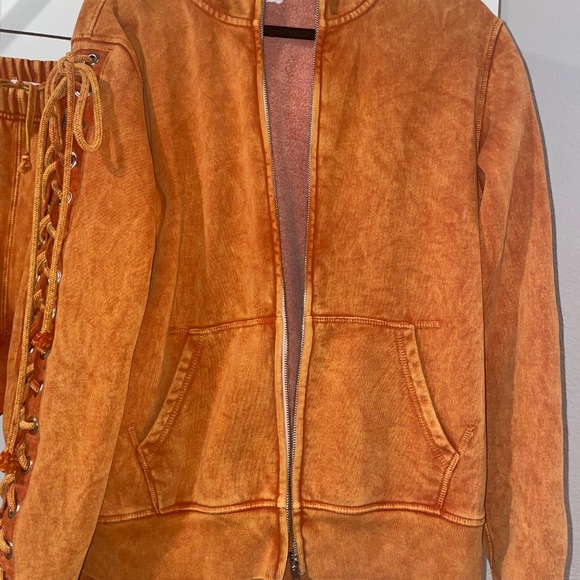 SAMARIA LEAH Aspen Spice Orange Lace-Up Hooded 2 Piece Sweatsuit Size M - Picture 5 of 16